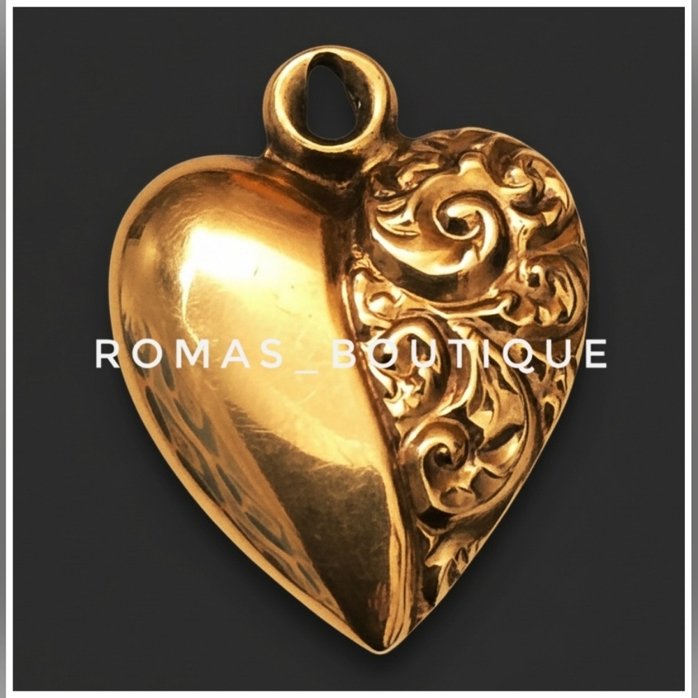 Gold Tone Heart Filigree Necklace Pendant